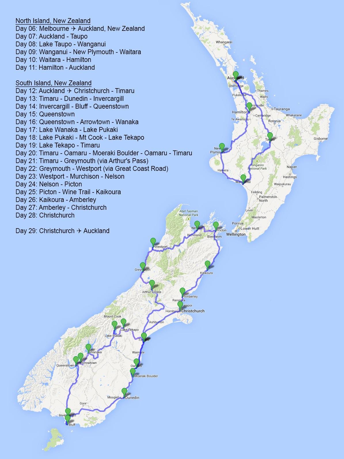 Kort over bedste new zealand vej