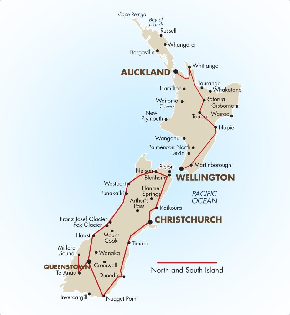 Kort over det sydlige island i new zealand kørsel