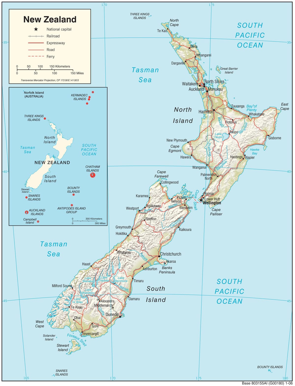 Kort over new zealand-north island med afstand