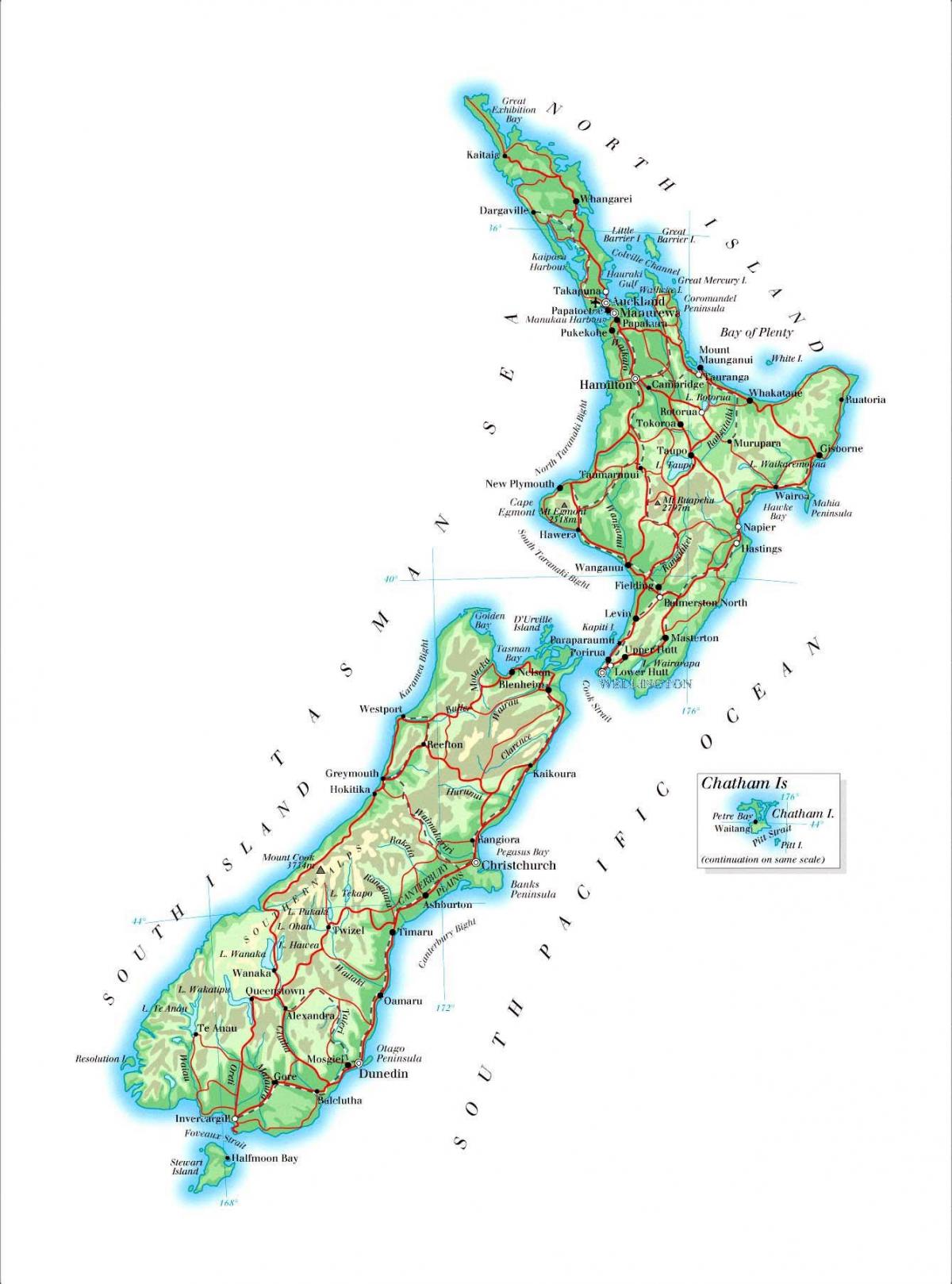 new zealand bjergkæder kort