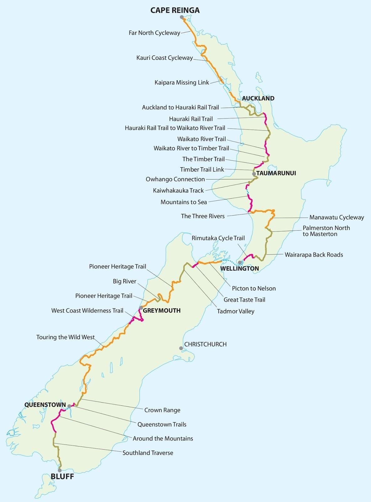 Kort over new zealand cykelstien