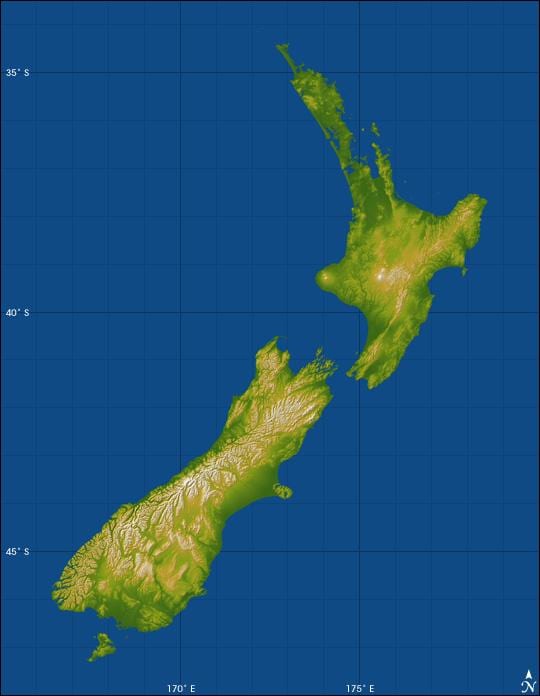 new zealand højde kort