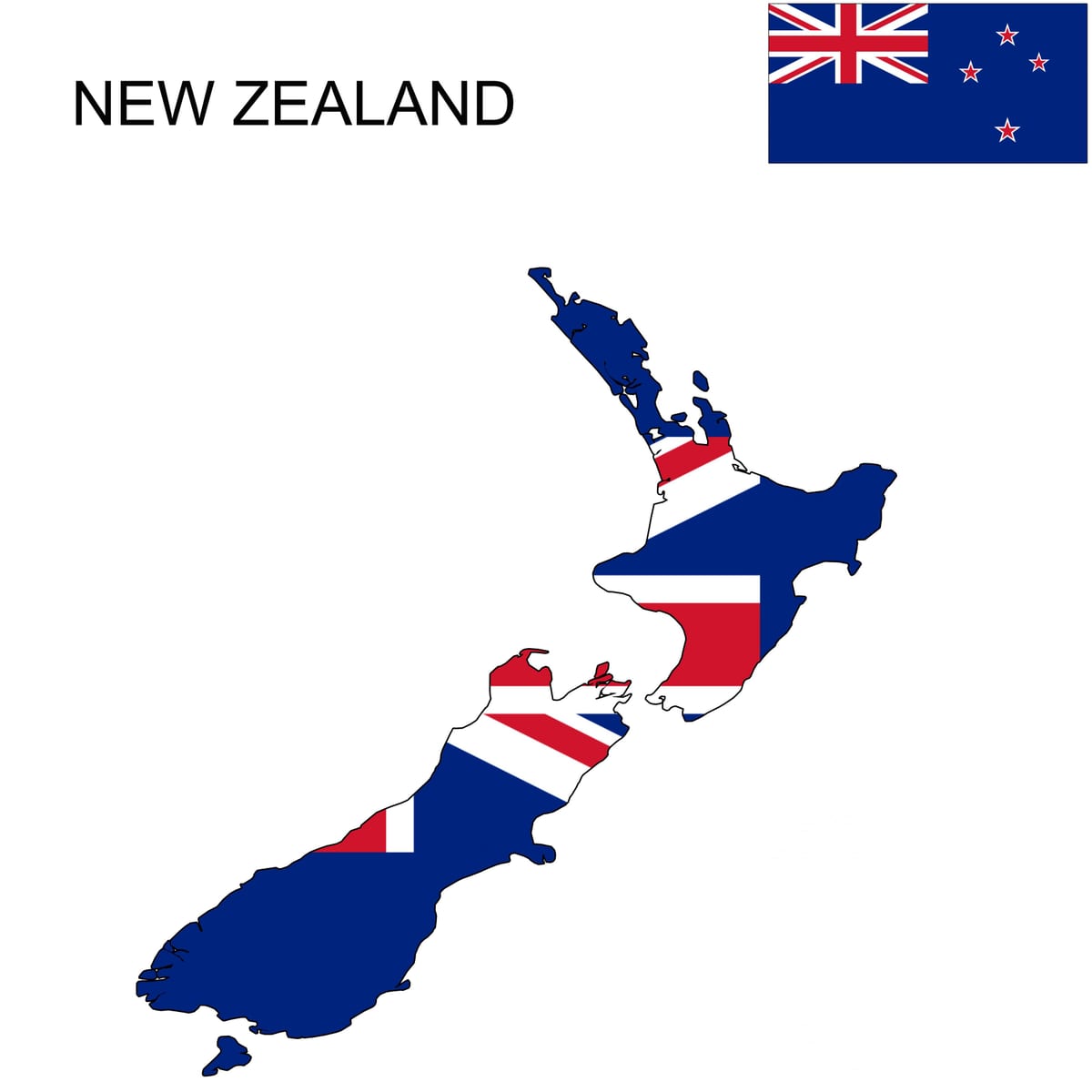 Kort over new zealand og flag