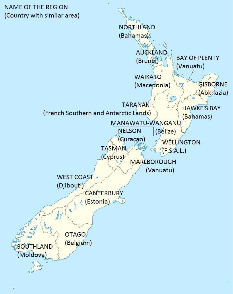 kort over new zealand og de omkringliggende lande