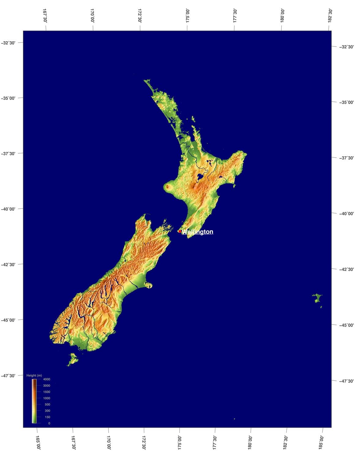new zealand terræn kort