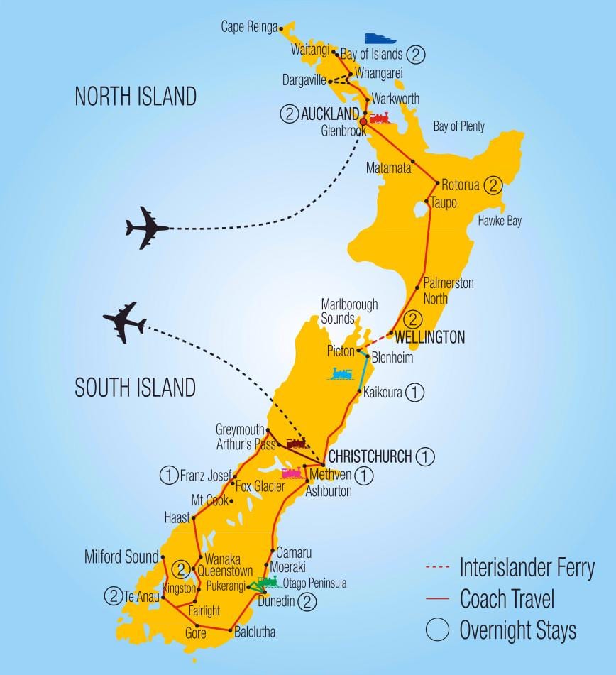 Kort over new zealand tog