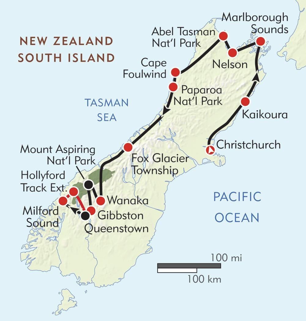 Kort over new zealand vandrestier