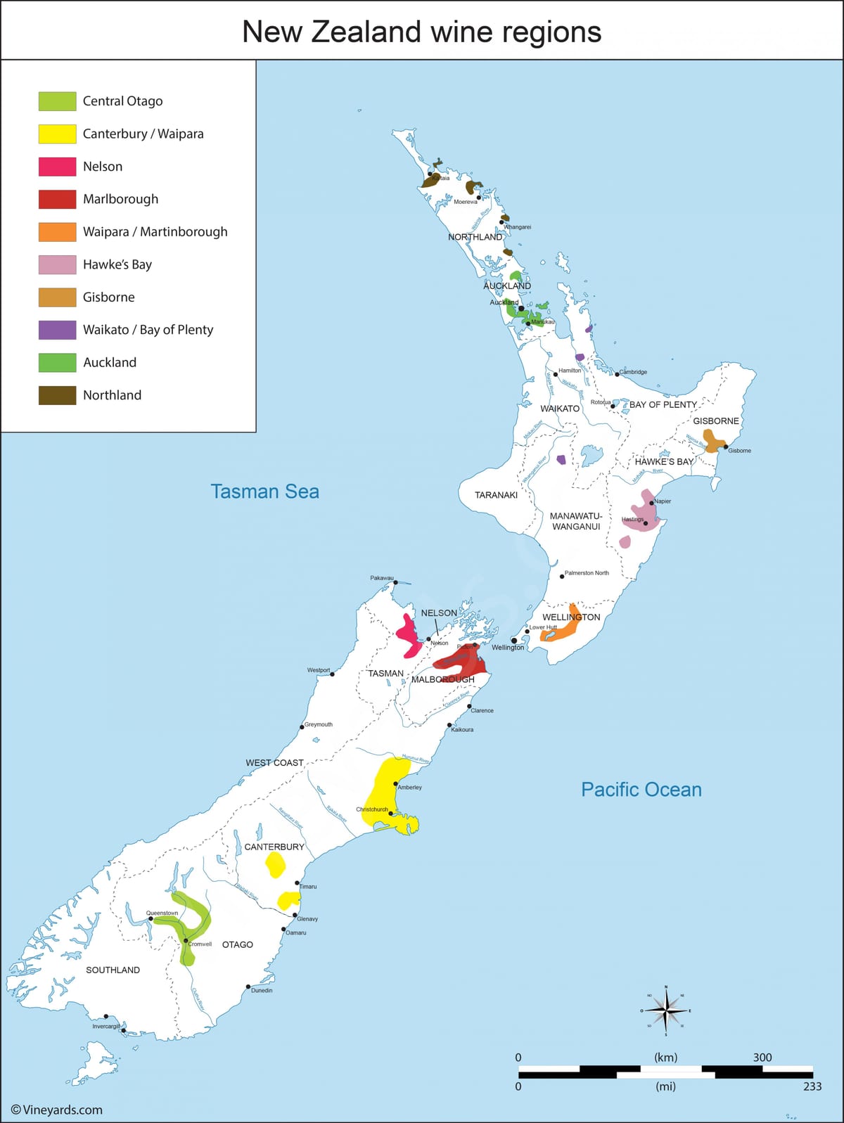 new zealand vin regioner kort