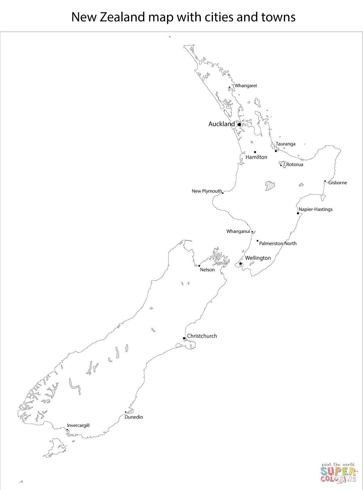 kort over new zealand sort og hvid