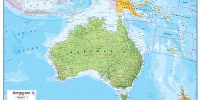 Kort over australien og new zealand fysiske