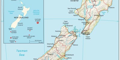 Kort over new zealand-north island med afstand