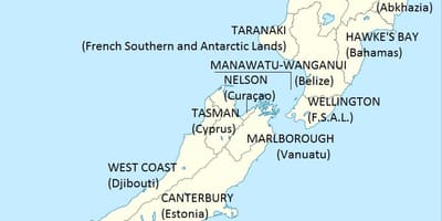 Kort over new zealand og de omkringliggende lande