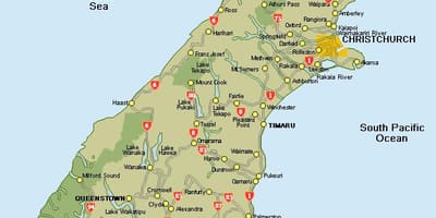 New zealand kort syd øen køreplan