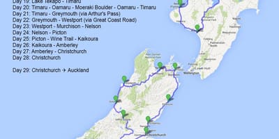 Kort over new zealand trip planner 