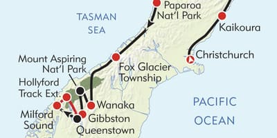 Kort over new zealand vandrestier