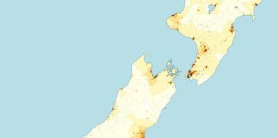 New zealand befolkningstæthed kort