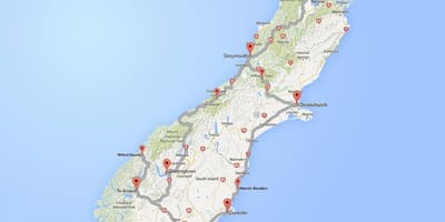 Detaljeret køreplan for south island, new zealand